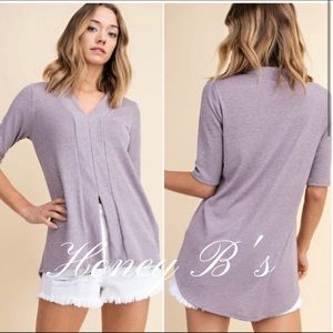 New! Sale 🔥 Lavender Split Front Tunic slub knit Lightweight Hi Lo Hem Top